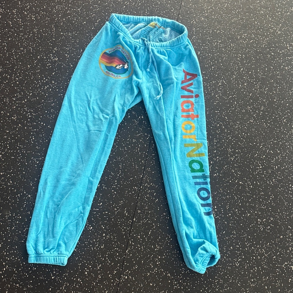 Aviator Nation Turquoise Joggers with Rainbow Logo